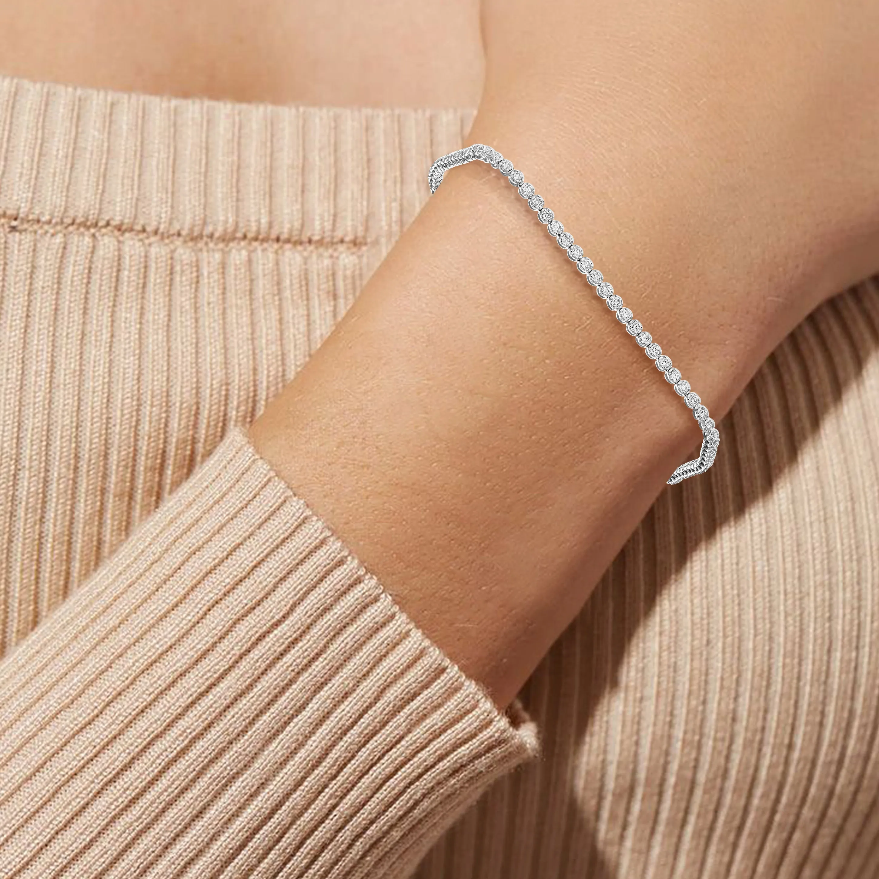 1 cttw Bubble Link Diamond Tennis Bracelets in 10K White Gold