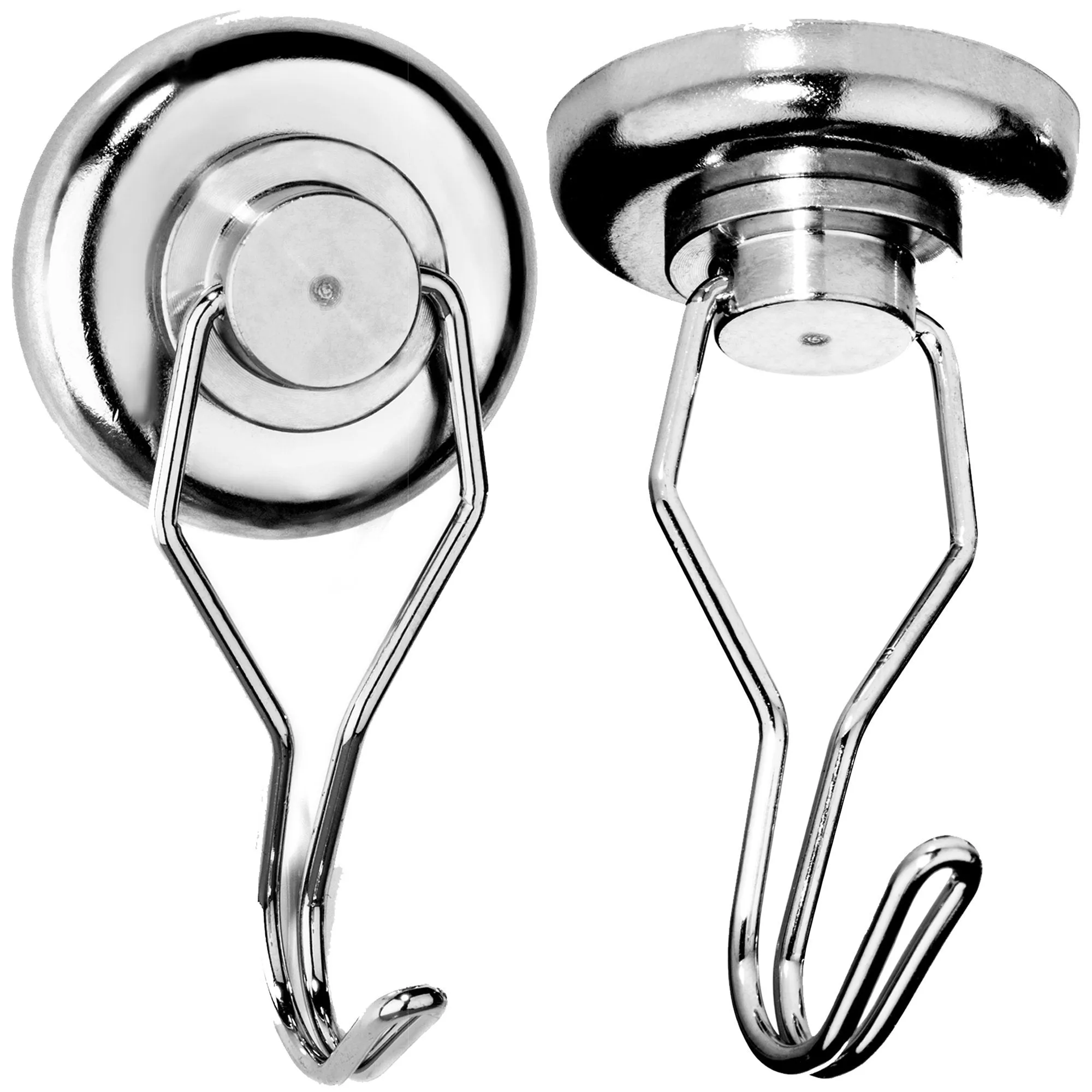100 lbs Magnetic Hooks Heavy Duty Magnets - Key Holder Grill Apron Hanger Refrigerator Magnet Hangers Holders (2 Chrome Stainless Steel Hook Set)