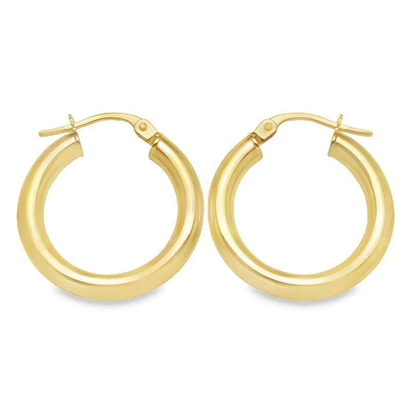10K, 14K Yellow Gold High Polish Finish 3mm Tube Classic Hoop Earrings