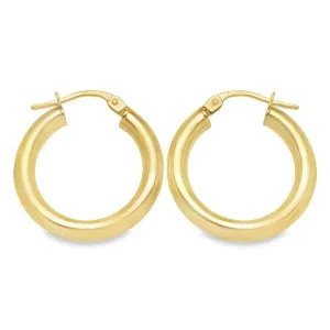 10K, 14K Yellow Gold High Polish Finish 3mm Tube Classic Hoop Earrings