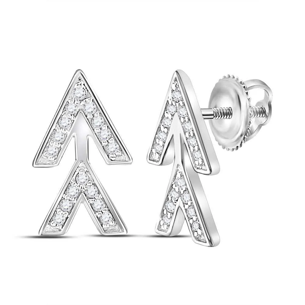14K White Gold Round Diamond Vertical Double V Stud Earrings 1/10 CTTW