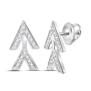 14K White Gold Round Diamond Vertical Double V Stud Earrings 1/10 CTTW