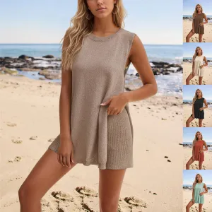 2pcs Women's  Knitting Suit Summer Loose Round Neck