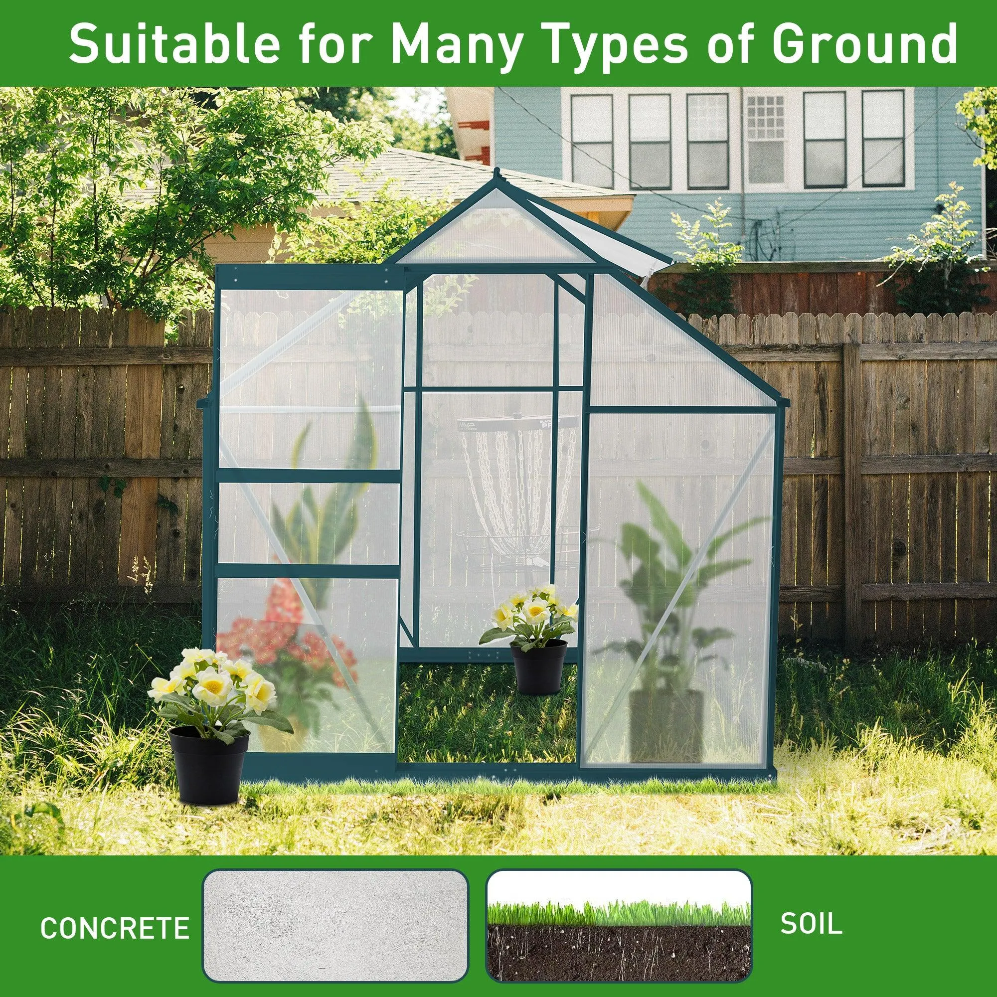 6'x 4' Walk-in Polycarbonate Greenhouse Aluminum Heavy Duty Greenhouse Kit for Backyard Use in Winter