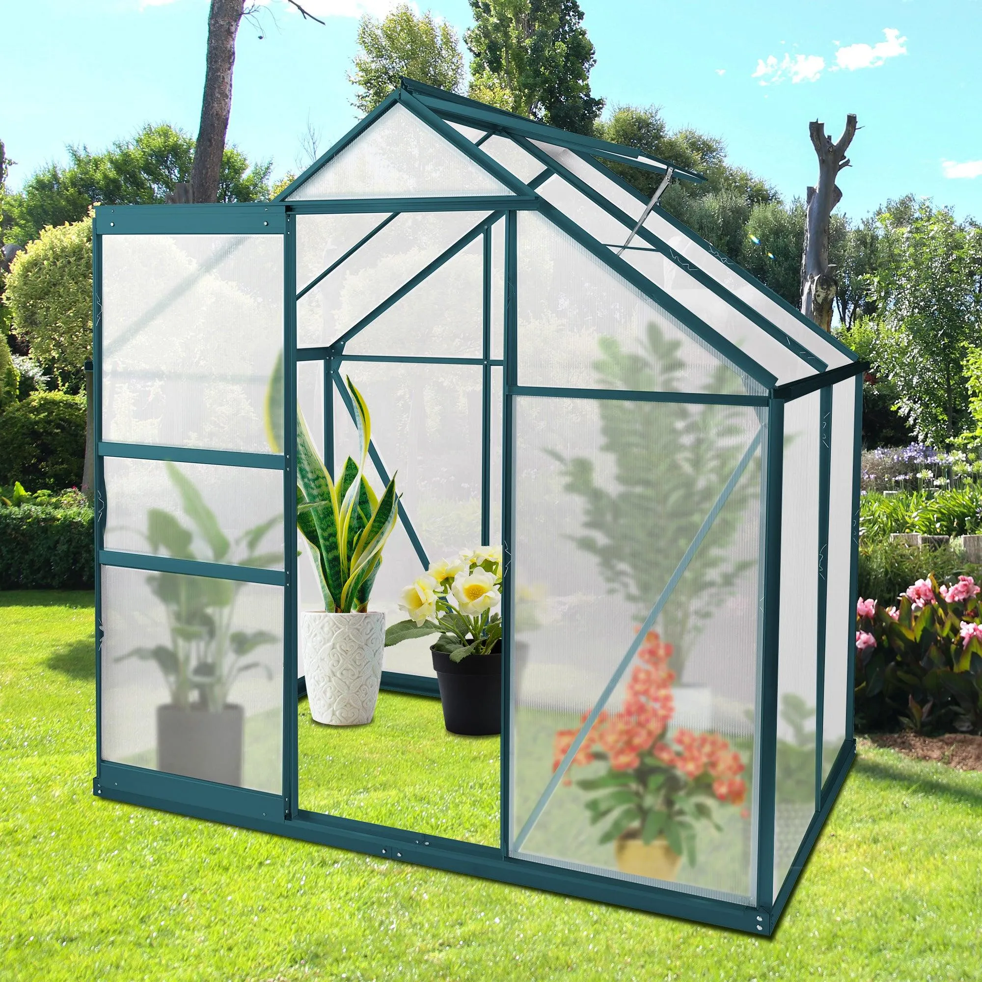 6'x 4' Walk-in Polycarbonate Greenhouse Aluminum Heavy Duty Greenhouse Kit for Backyard Use in Winter