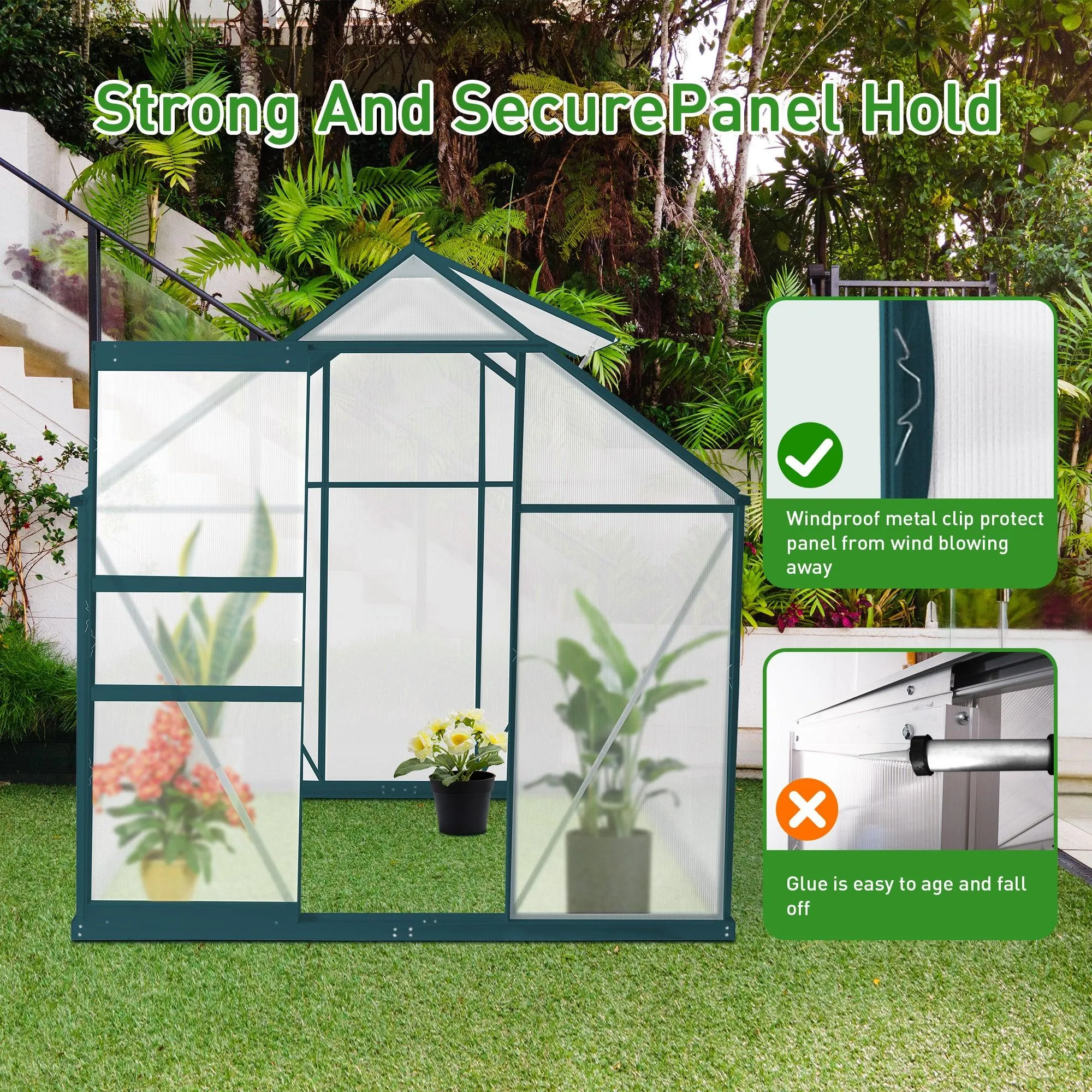 6'x 4' Walk-in Polycarbonate Greenhouse Aluminum Heavy Duty Greenhouse Kit for Backyard Use in Winter