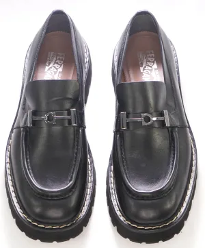 $930 SALVATORE FERRAGAMO - *GANCINI* Black Leather Lug Sole Loafer - 12 US