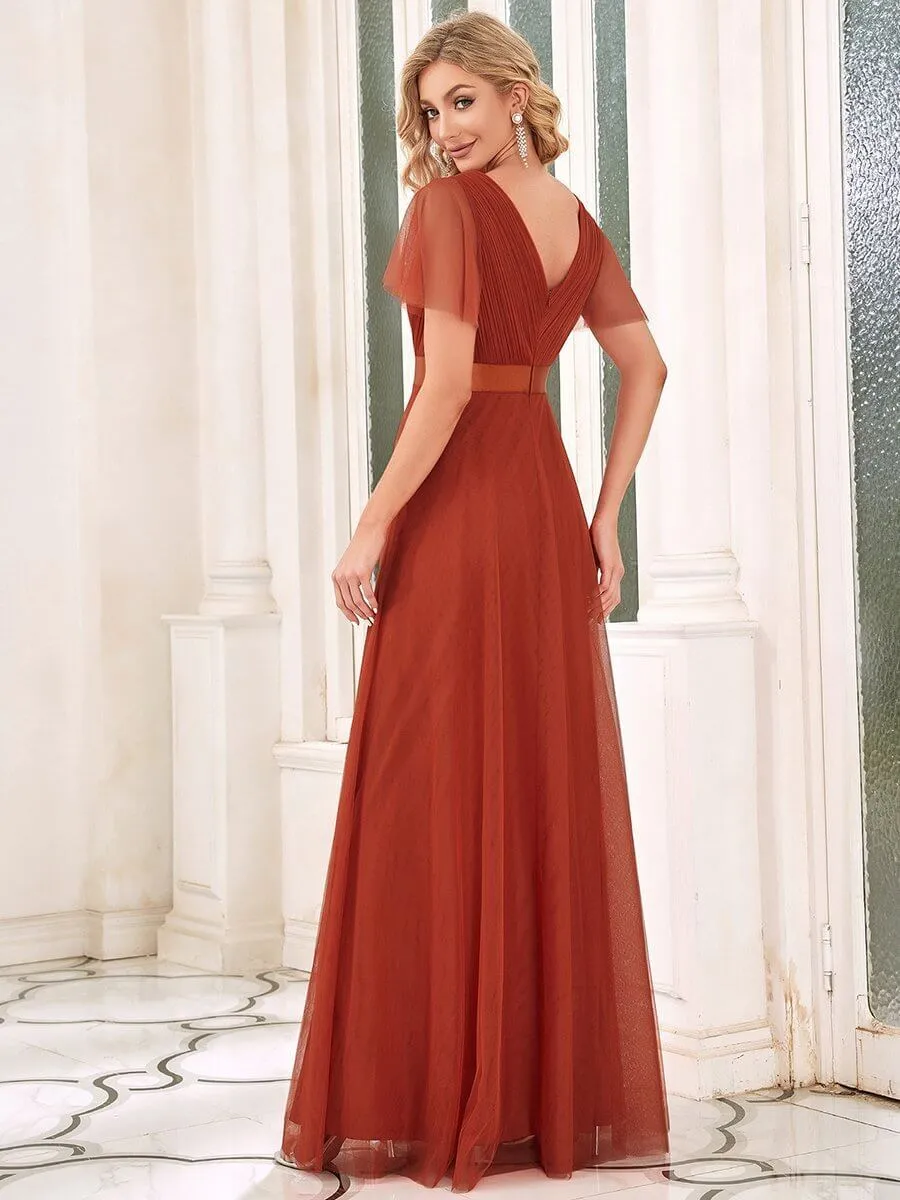 Alma flutter sleeve tulle bridesmaid gown in burnt orange s24 Express NZ wide