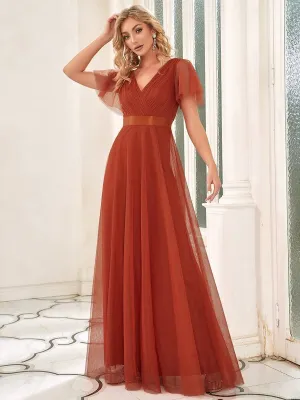 Alma flutter sleeve tulle bridesmaid gown in burnt orange s24 Express NZ wide
