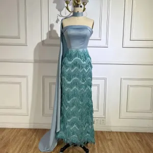 Ankle-Length Mermaid Dress with Long Cloak - A Beaded Ensemble for Women