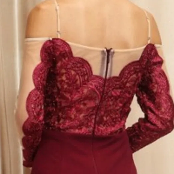 ANTOINETTE Elegant Statement Maxi Burgundy Dress