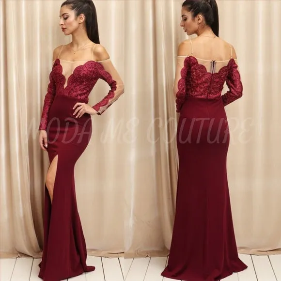 ANTOINETTE Elegant Statement Maxi Burgundy Dress
