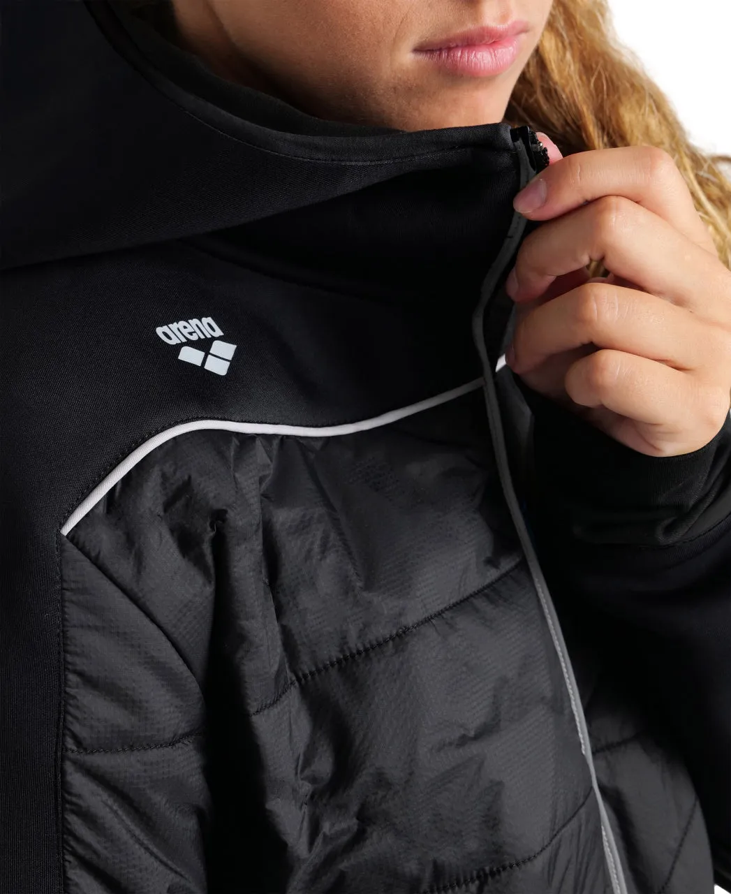 Arena Team Unisex Half-Quilted Hooded Jacket - Black