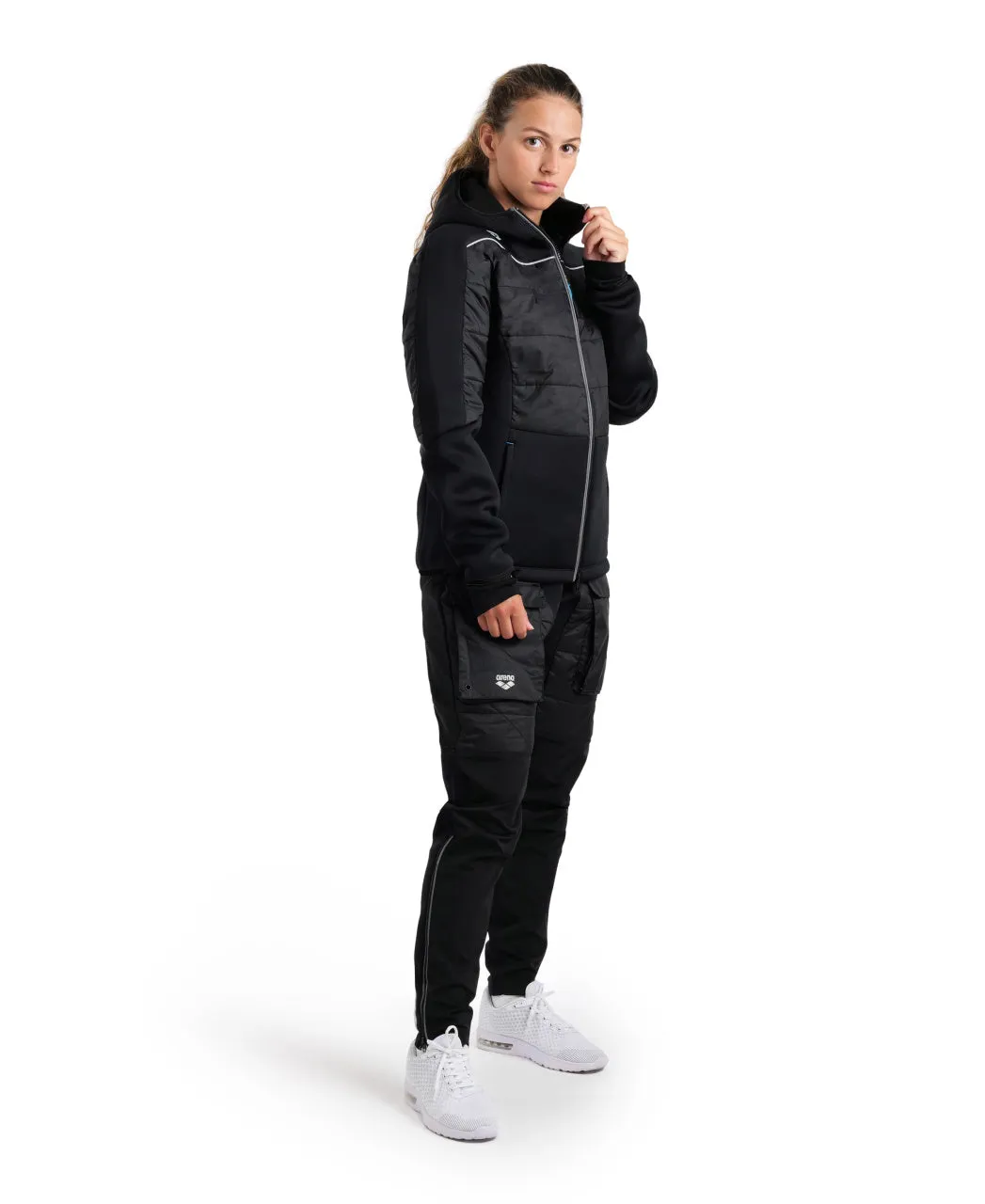 Arena Team Unisex Half-Quilted Hooded Jacket - Black