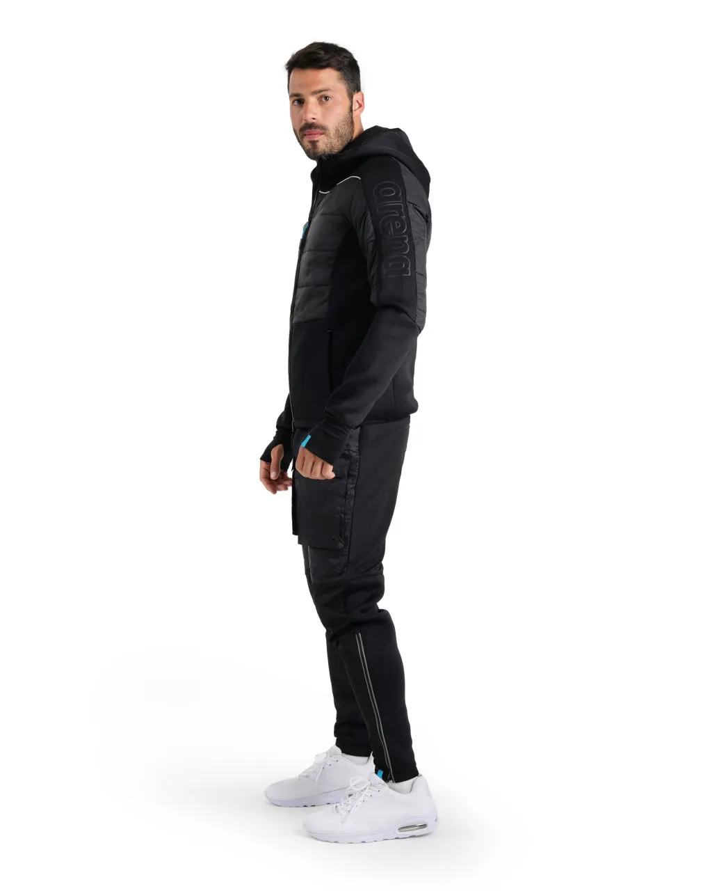 Arena Team Unisex Half-Quilted Hooded Jacket - Black