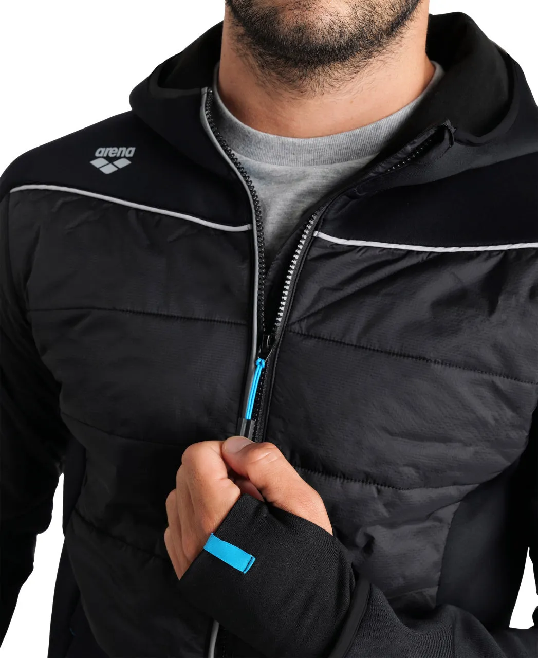 Arena Team Unisex Half-Quilted Hooded Jacket - Black