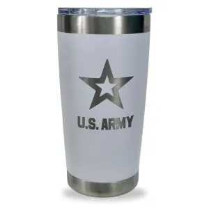 Army Star Stainless Steel Laser Etched 20oz Tumbler (White)