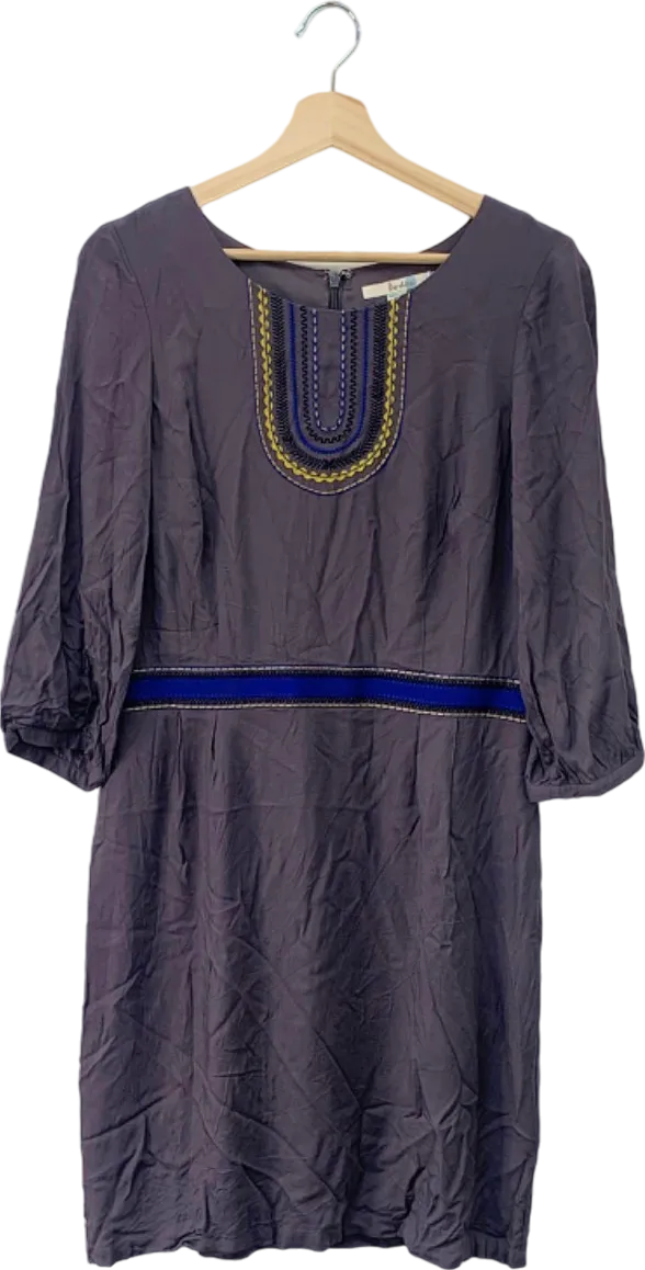Boden Purple Embroidered Three-Quarter Sleeve Dress 10