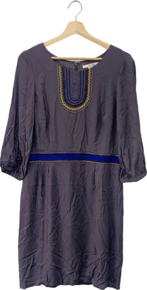 Boden Purple Embroidered Three-Quarter Sleeve Dress 10