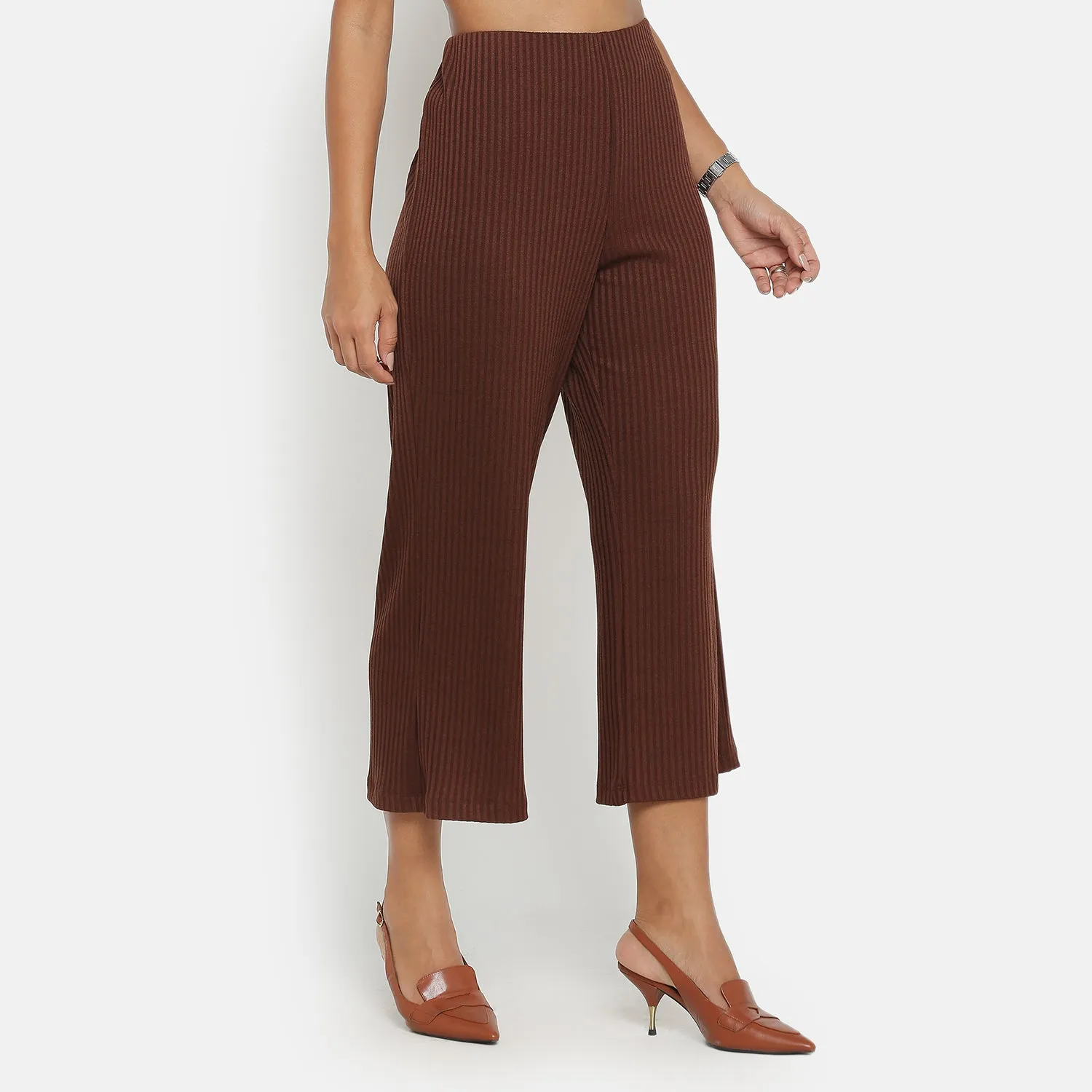Brown Ribbed Plazzo