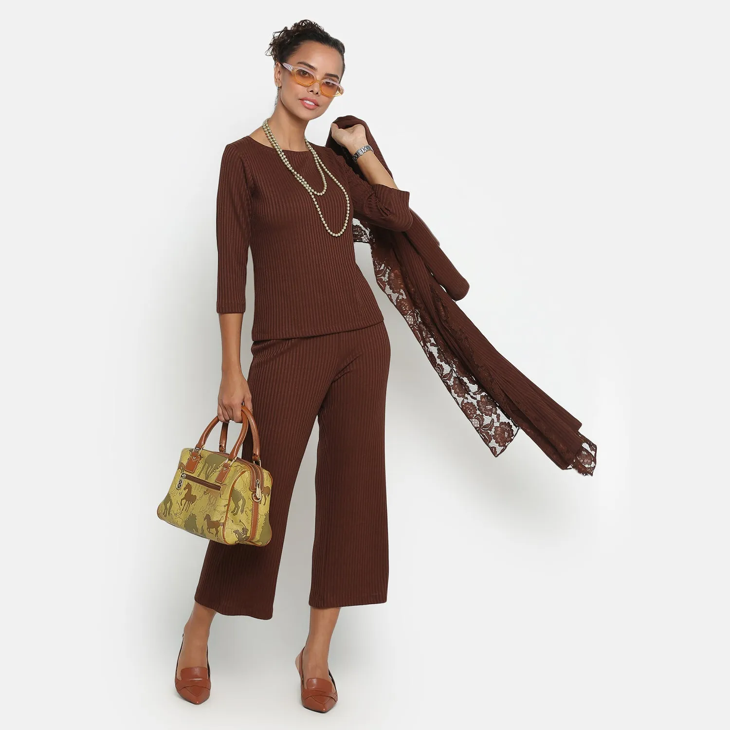 Brown Ribbed Plazzo