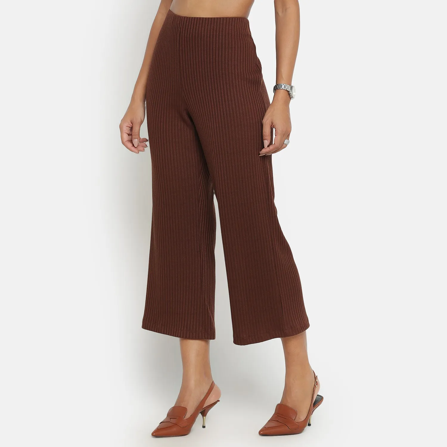 Brown Ribbed Plazzo