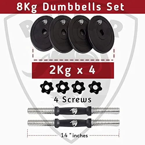 BULLAR Dumbbell Set, Adjustable Dumbbell, Home Gym & Fitness Kit, Gym Equipments Gym Set, 8Kg (Black)
