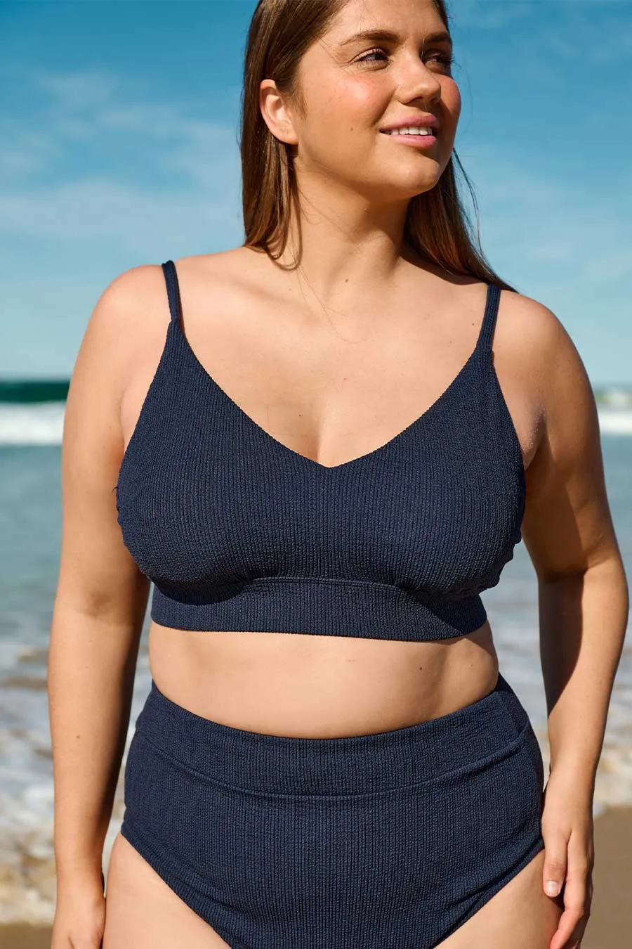 Byron Adjustable Bikini Top - Navy Texture