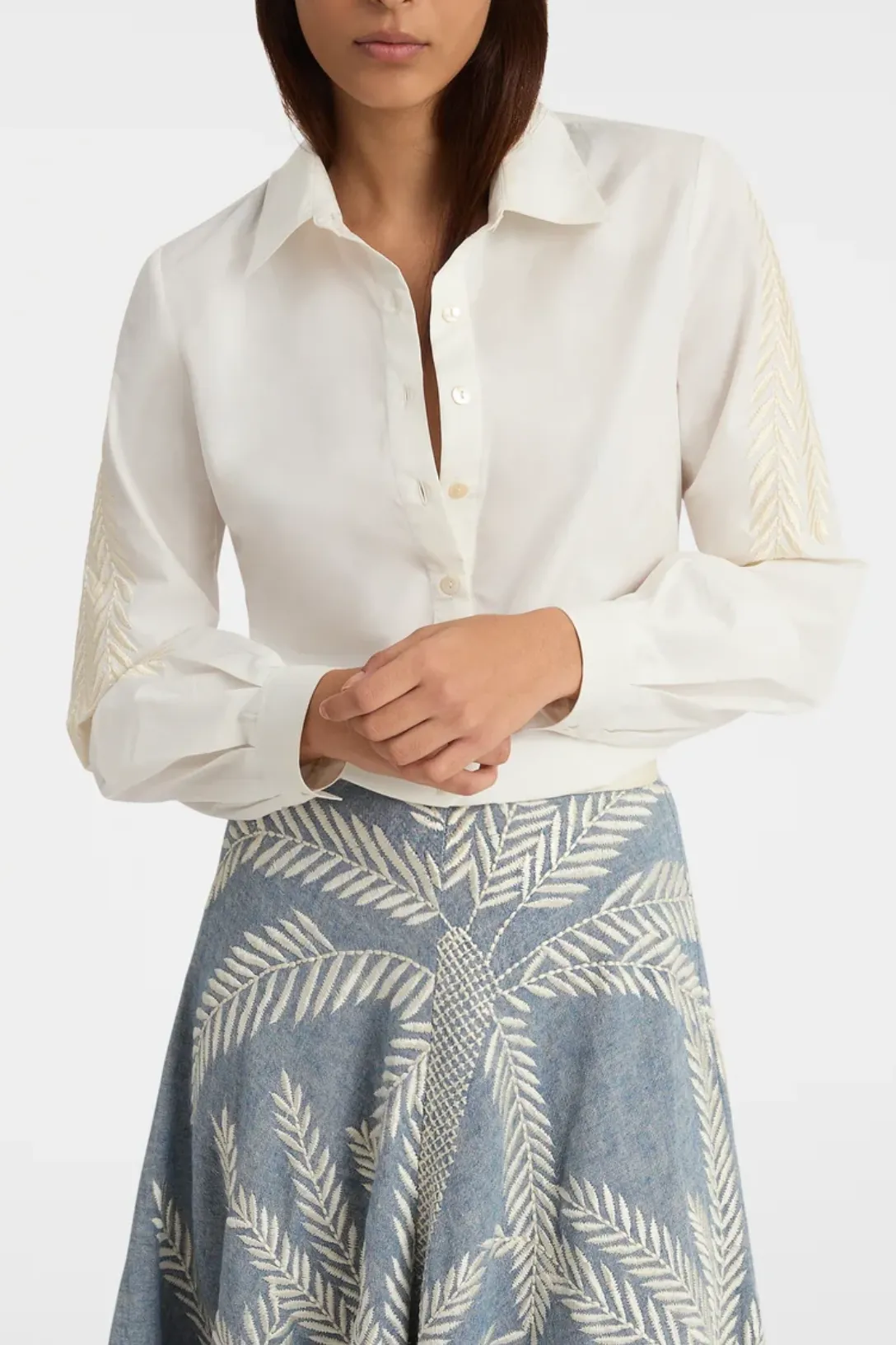 Carolina Shirt Palm Embroidery | White