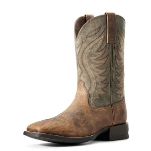 CL10029688 Tan/Grn Ariat Mens Cowboy Boot Amos Sq Toe