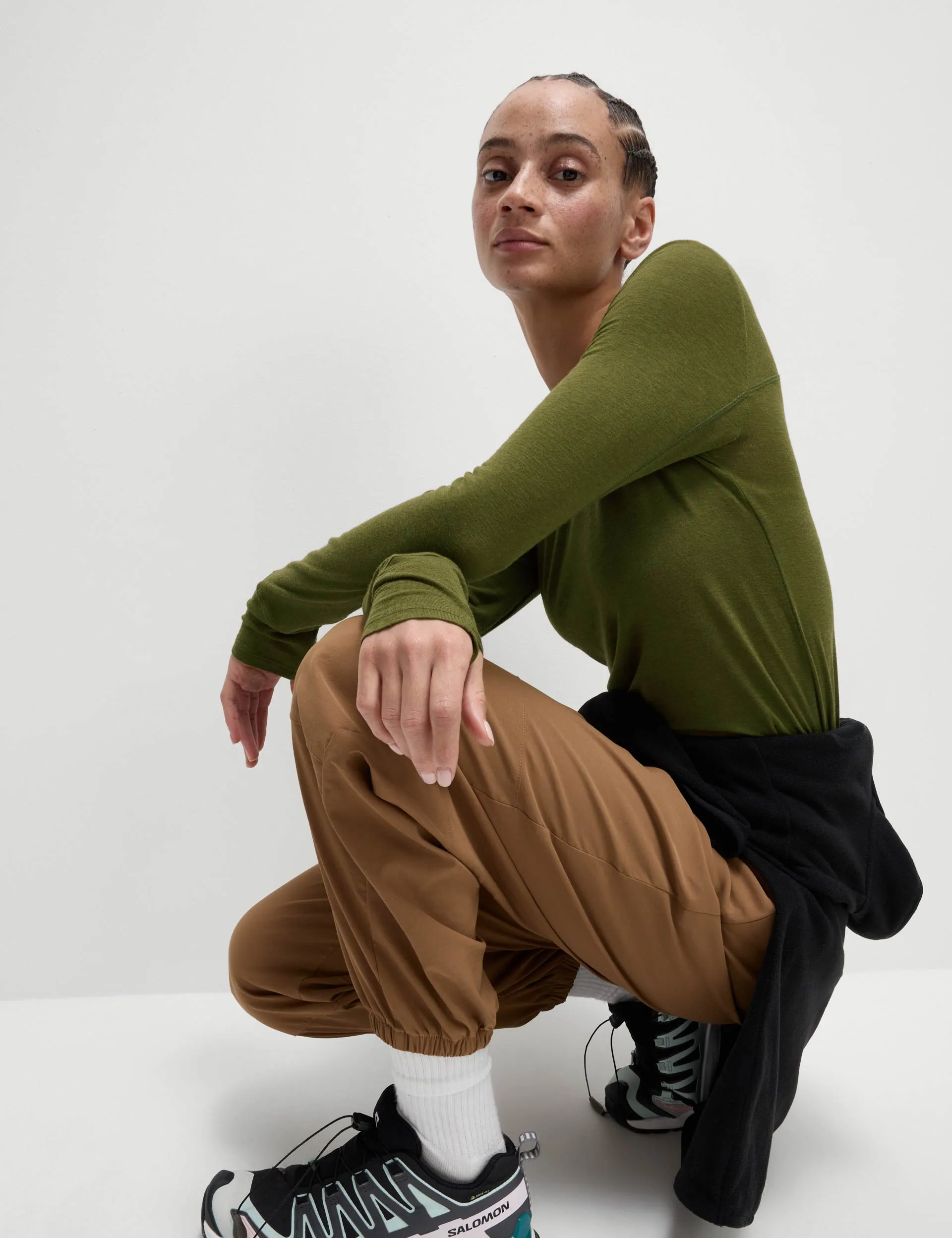 Crew Neck Walking Top with Merino Wool - Bright Sage