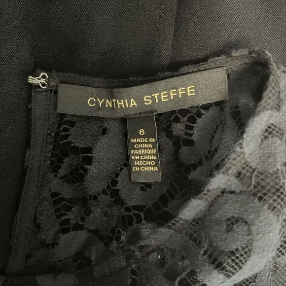 Cynthia Steffe Lace Yoke Sleeveless Dress Black Elegant Cocktail Party Style S 6
