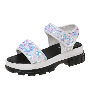 Daddy Sports Sandals Women's Sequined Sponge Cake Thick-soled Velcro Beach Sandals