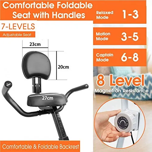 Dolphy Folding Exercise X Bike, Fitness Upright ,Aerobic Trainer X-Bike with 8-Level Adjustable Resistance, Arm and Backrest - Yellow