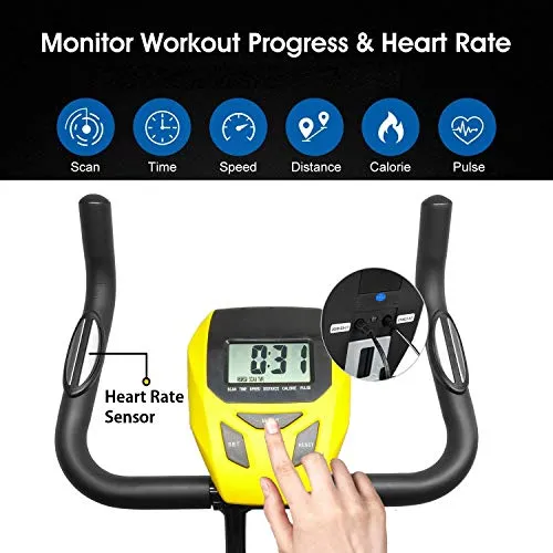 Dolphy Folding Exercise X Bike, Fitness Upright ,Aerobic Trainer X-Bike with 8-Level Adjustable Resistance, Arm and Backrest - Yellow
