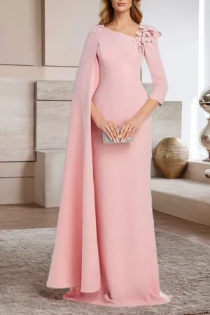 Elegant 3/4 Sleeve Pink Long Prom Dress with Appliques