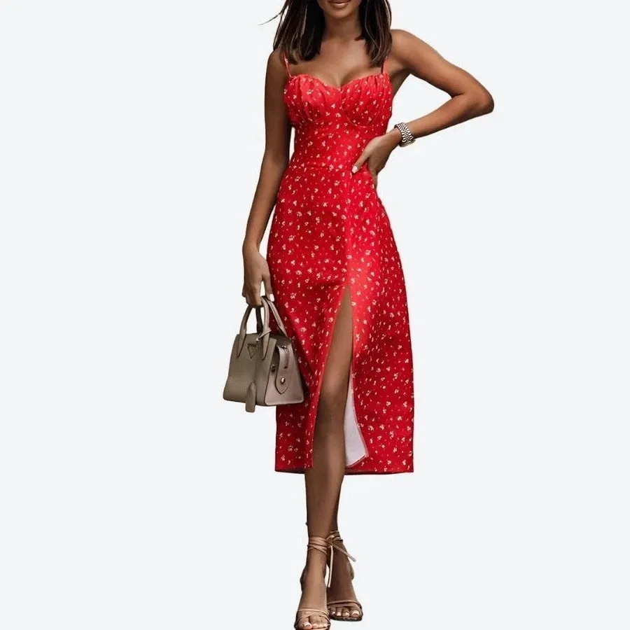 Elegant Floral Split Midi Dresses