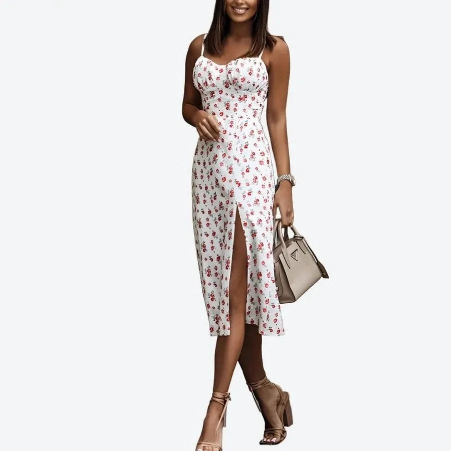 Elegant Floral Split Midi Dresses