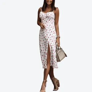 Elegant Floral Split Midi Dresses