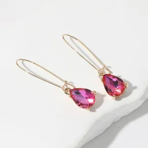 Elegant Fuchsia AB Teardrop Dangle Pageant Earrings | Formal Earrings |  651899