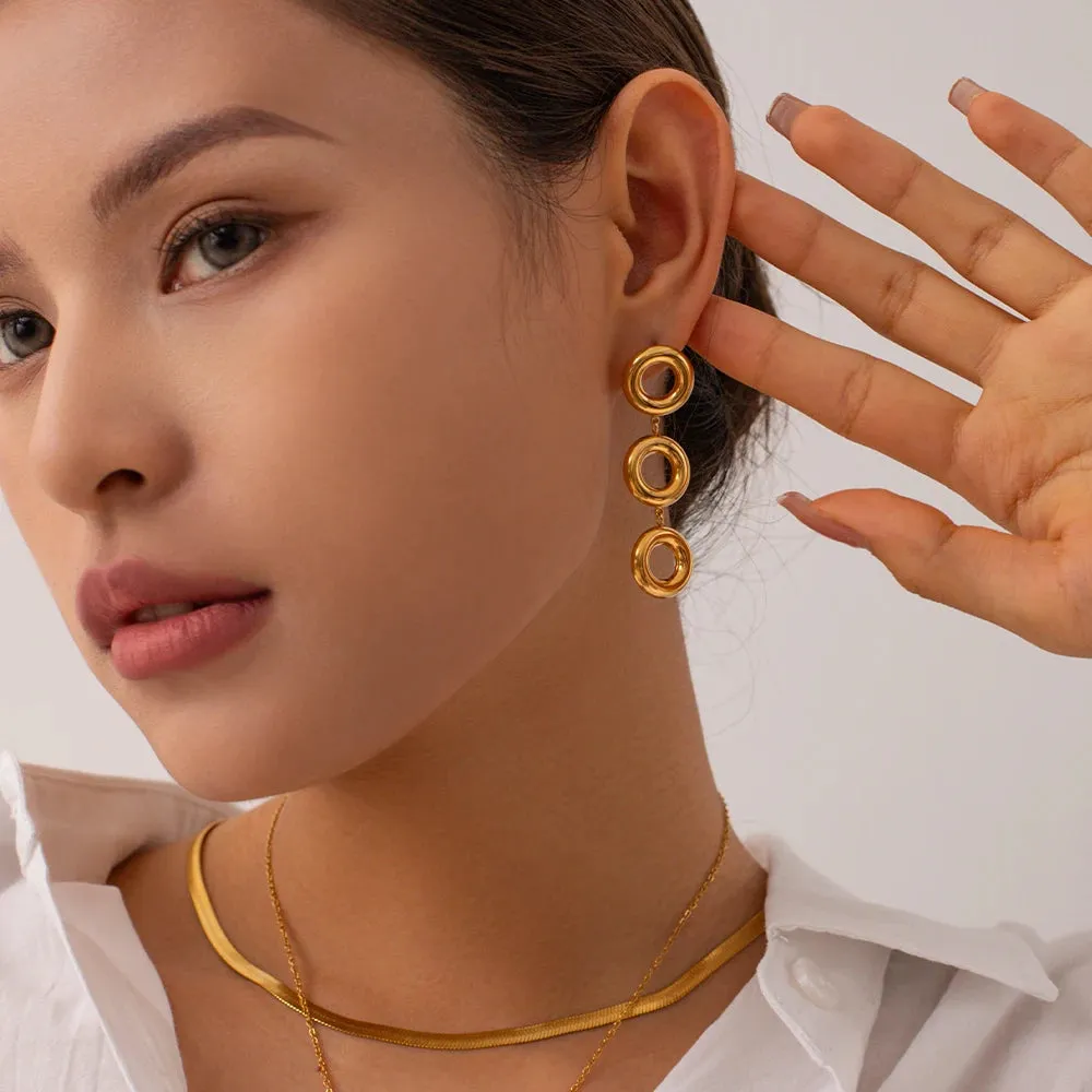 Elegant O-Shaped Multiple Circle Dangle Stud Earrings