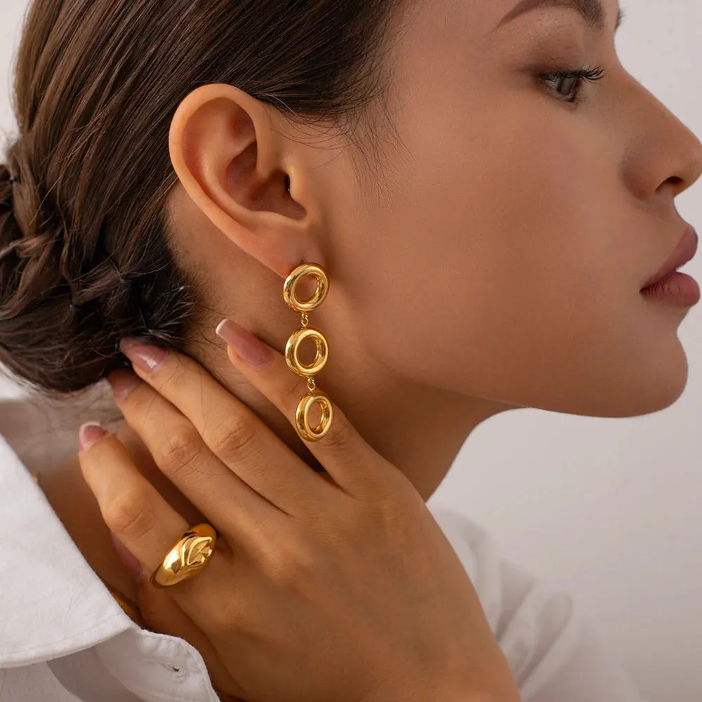 Elegant O-Shaped Multiple Circle Dangle Stud Earrings