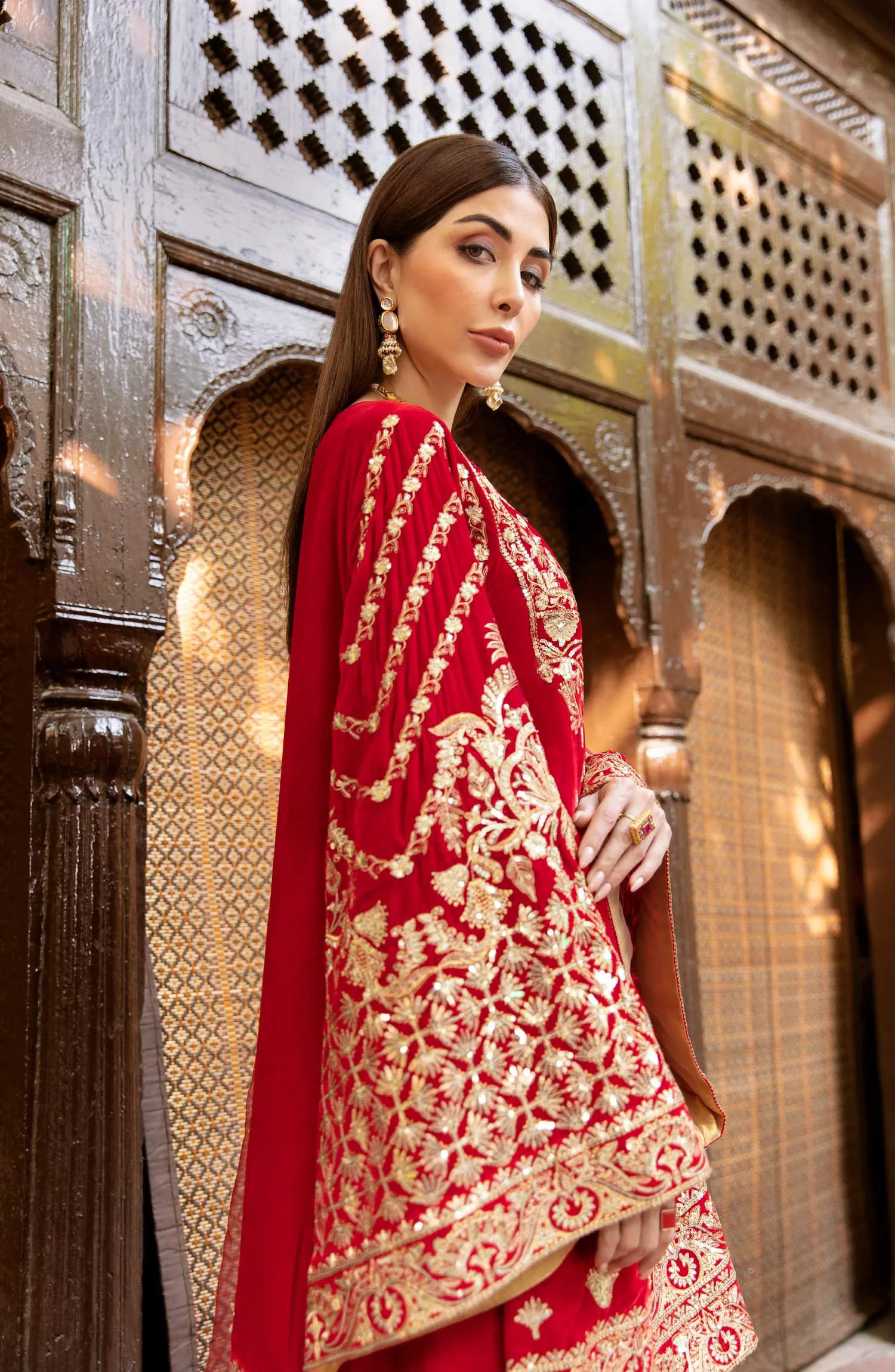 Elegant Red Salwar Kameez by Pakistani Designer #PF281