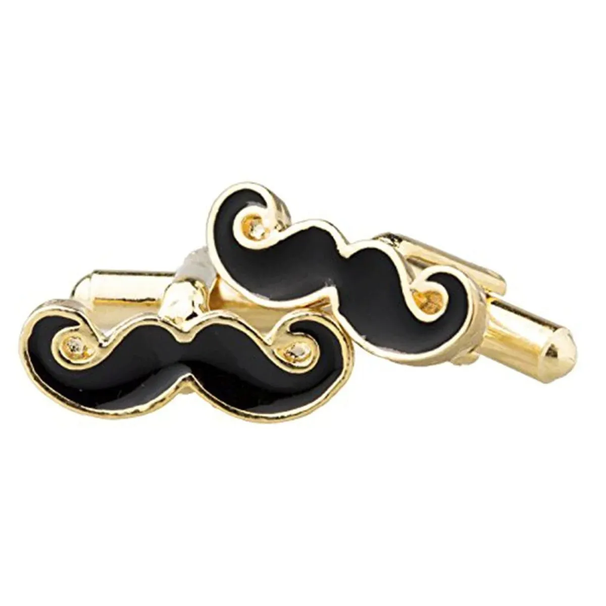 Elegant Silver & Gold Color Mustache Cufflinks in a Presentation Gift Box