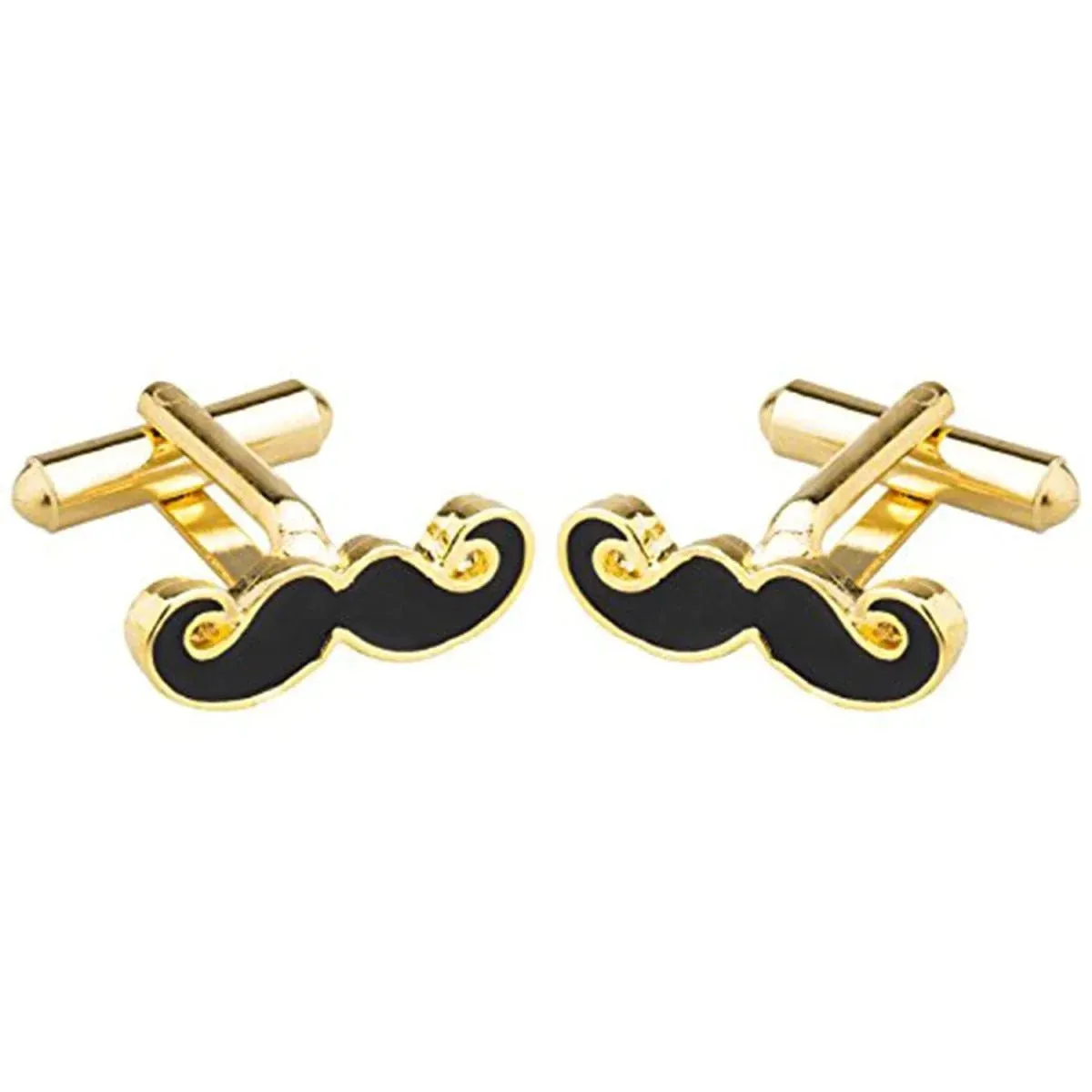 Elegant Silver & Gold Color Mustache Cufflinks in a Presentation Gift Box