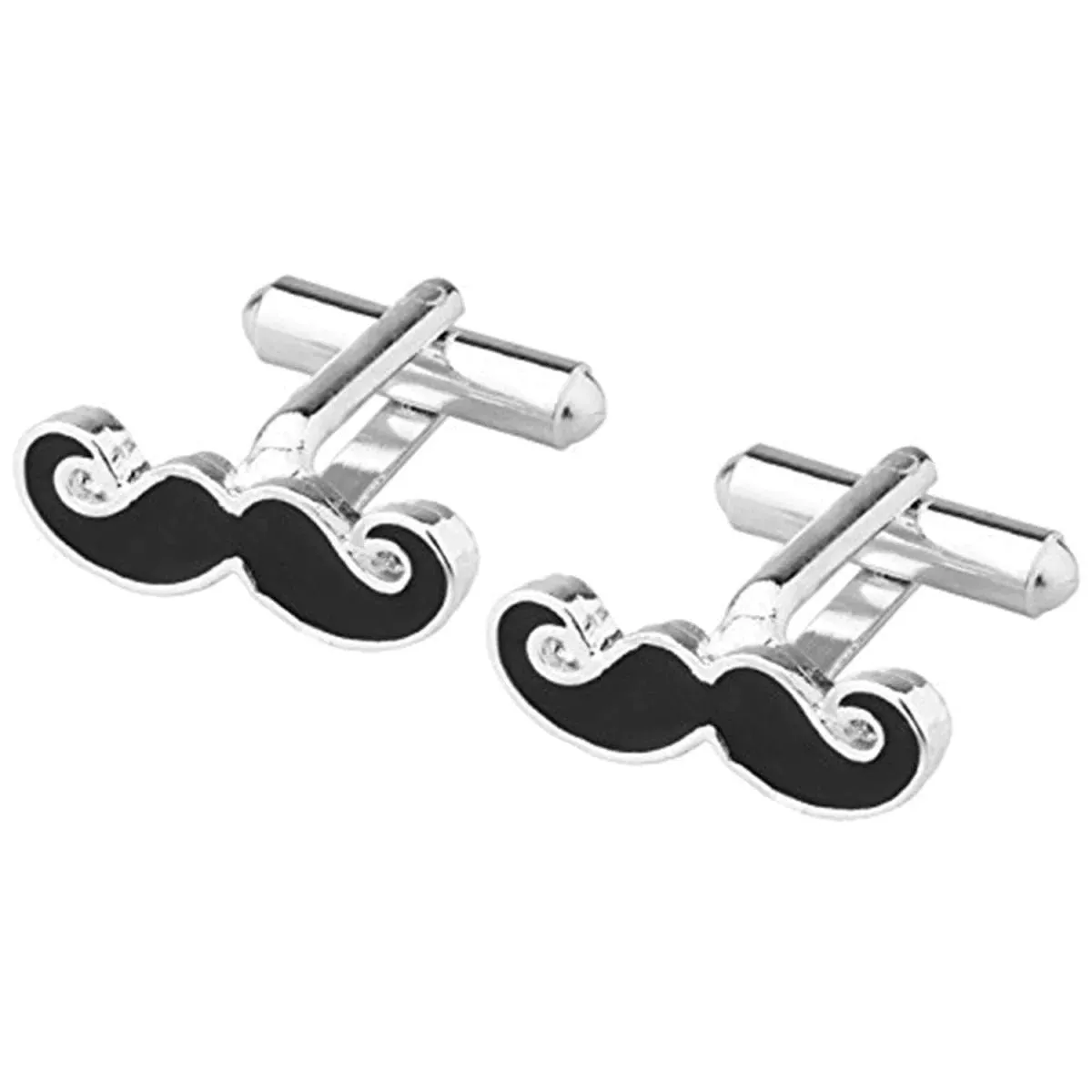 Elegant Silver & Gold Color Mustache Cufflinks in a Presentation Gift Box