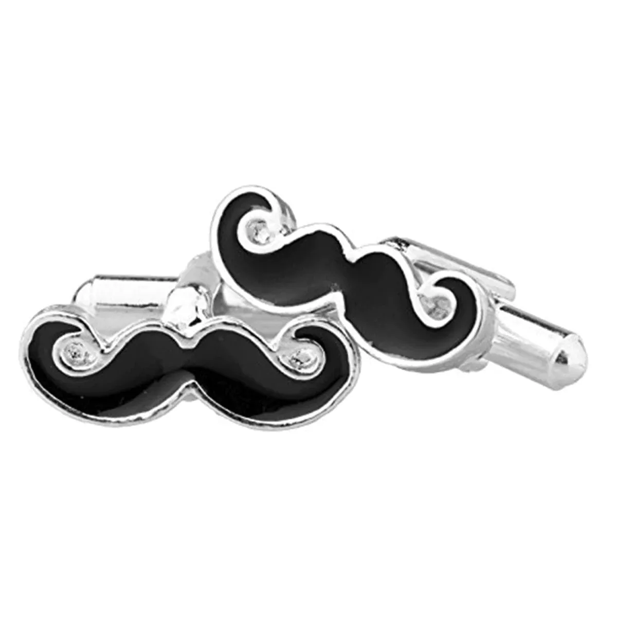 Elegant Silver & Gold Color Mustache Cufflinks in a Presentation Gift Box