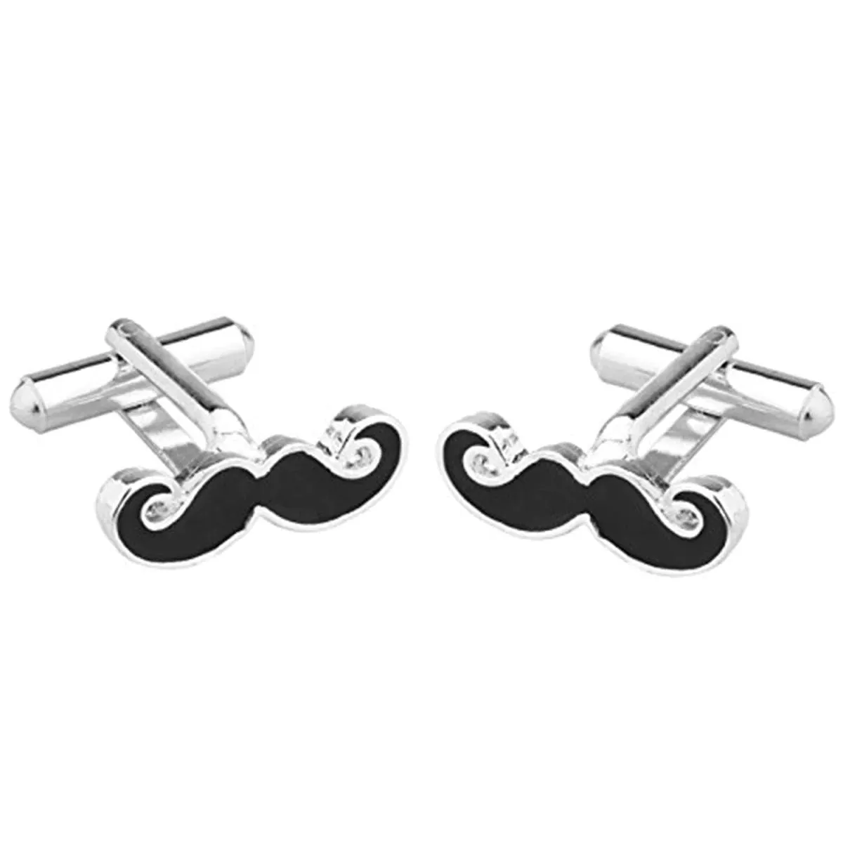 Elegant Silver & Gold Color Mustache Cufflinks in a Presentation Gift Box
