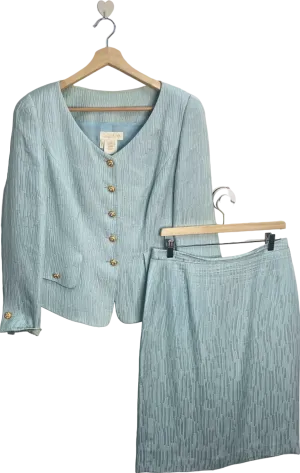 Escada Vintage Light Blue Textured Jacquard Jacket & Skirt Set EU 44 UK 16