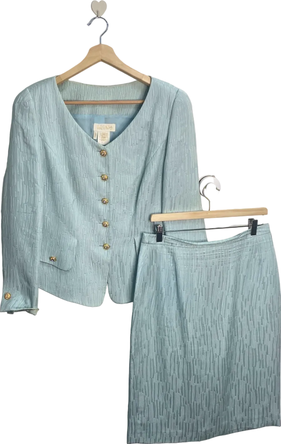 Escada Vintage Light Blue Textured Jacquard Jacket & Skirt Set EU 44 UK 16